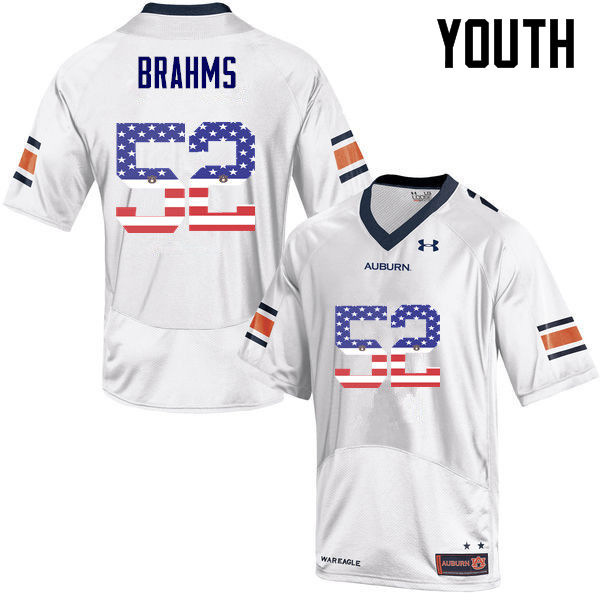 Auburn Tigers Youth Nick Brahms #52 White Under Armour Stitched College USA Flag Fashion NCAA Authentic Football Jersey LZS0374QM